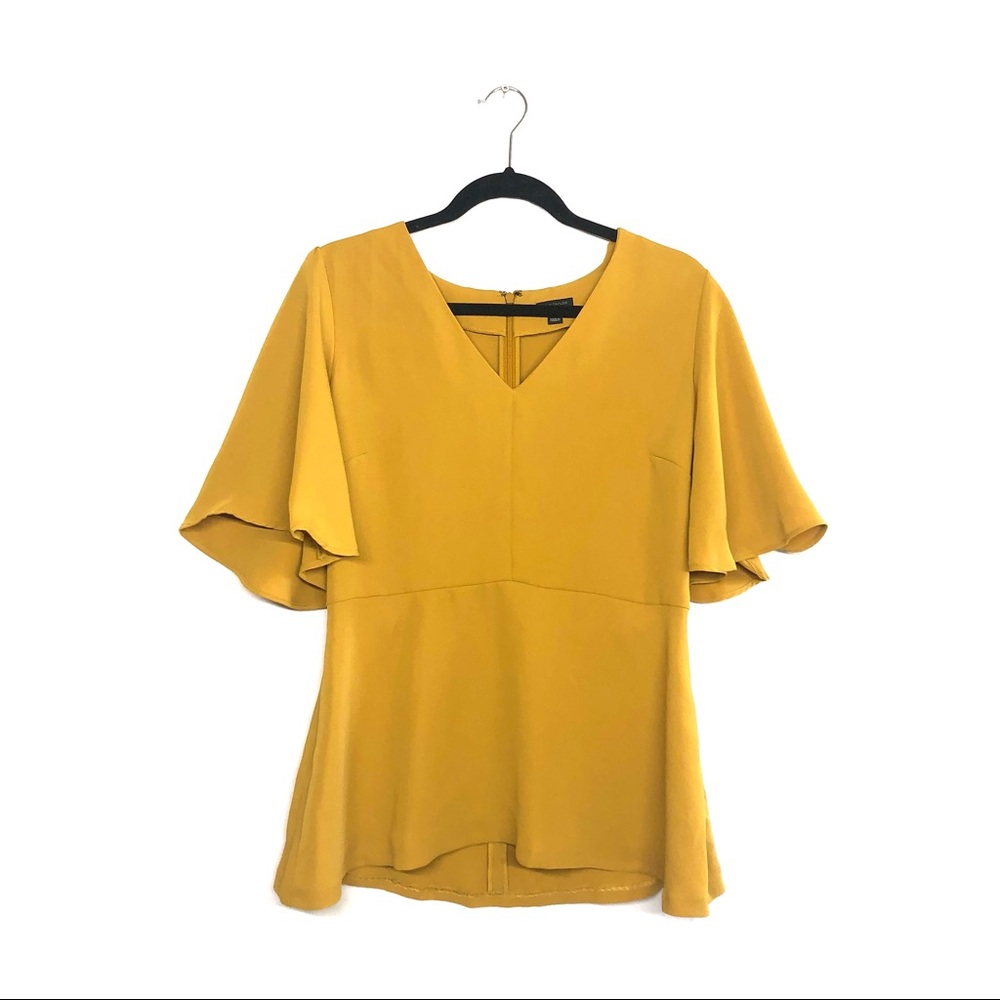 Ann Taylor Yellow V Neck Peplum Blouse M